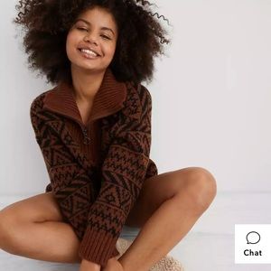 NWT Aerie Fairisle Oversized Quarter Zip Sweater